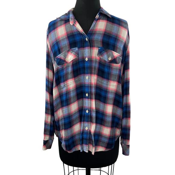 GAP Pendleton Blue White Top Plaid Long Sleeve Collared Pockets Button Up Size M - Picture 1 of 7